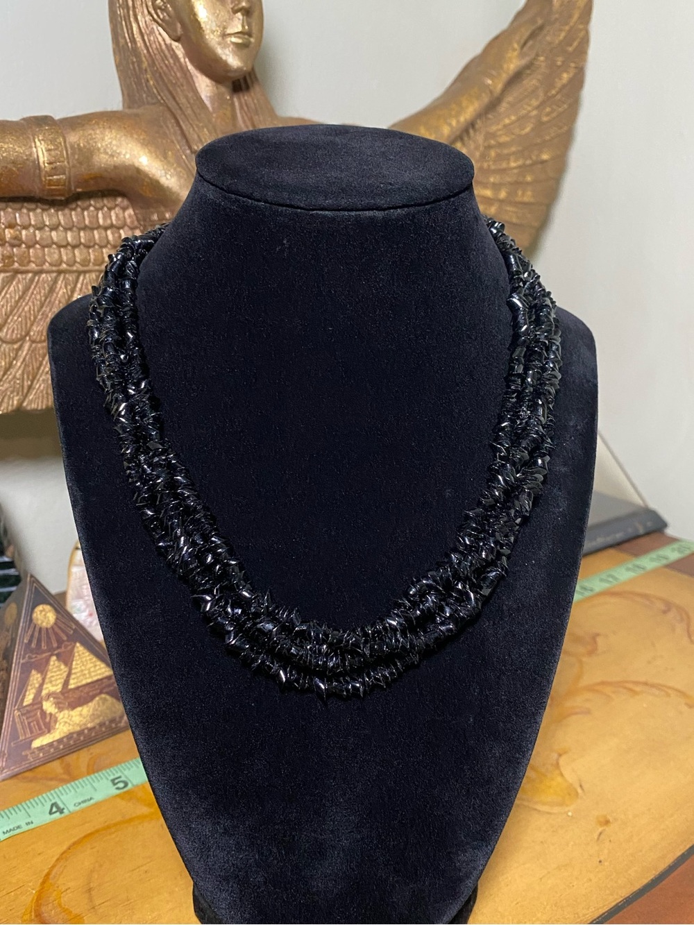 Vintage Black Multi-Strand Bead Necklace - Unbranded